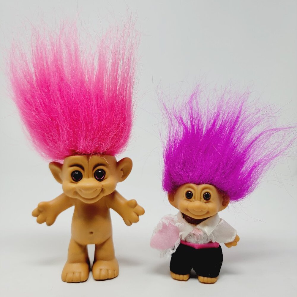 Vintage Russ & Forest Troll Dolls Purple & Pink Hair lot of 2